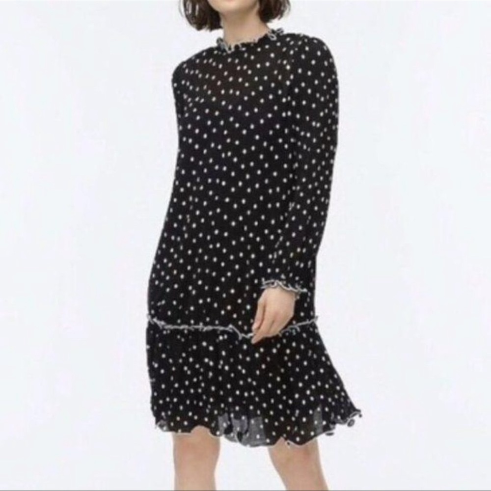 J.Crew Drop Waist Ruffle Polka Dot Mockneck Dress